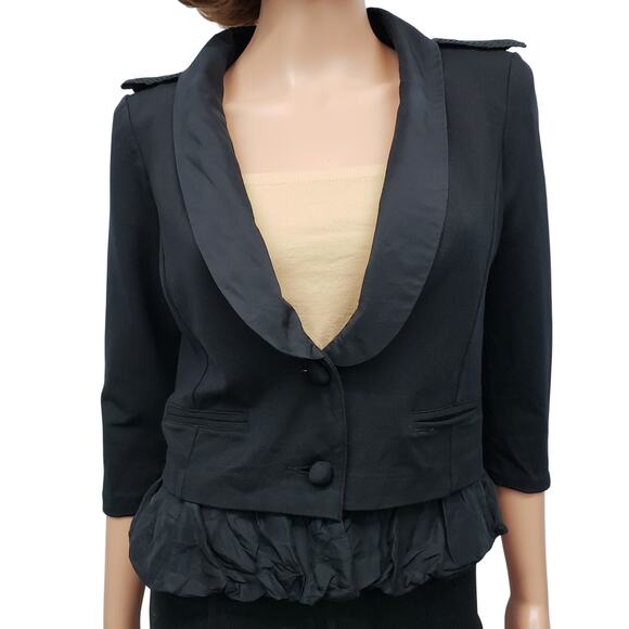 Juicy Couture Blazer Jacket Size S Bubble Ruffle Hem Military Epaulets Black - Picture 5 of 14